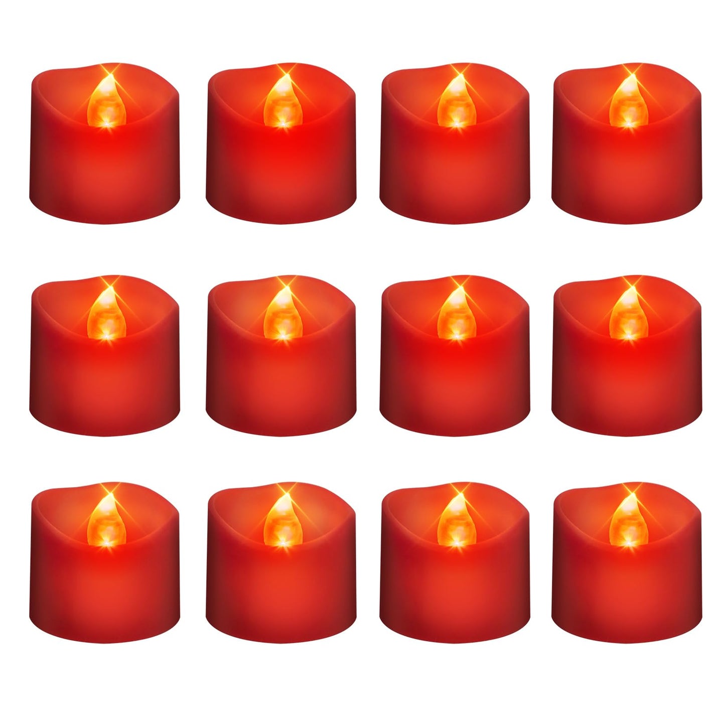 Windshell Red Flickering Flame Tealight Candles with Auto 6H Timer (No Remote), Battery Operated LED Flameless Tea Lights for Wedding Party Christmas, 12 Pack