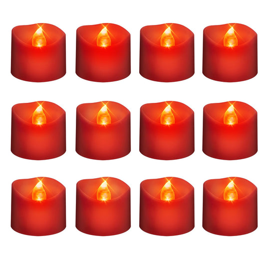 Windshell Red Flickering Flame Tealight Candles with Auto 6H Timer (No Remote), Battery Operated LED Flameless Tea Lights for Wedding Party Christmas, 12 Pack