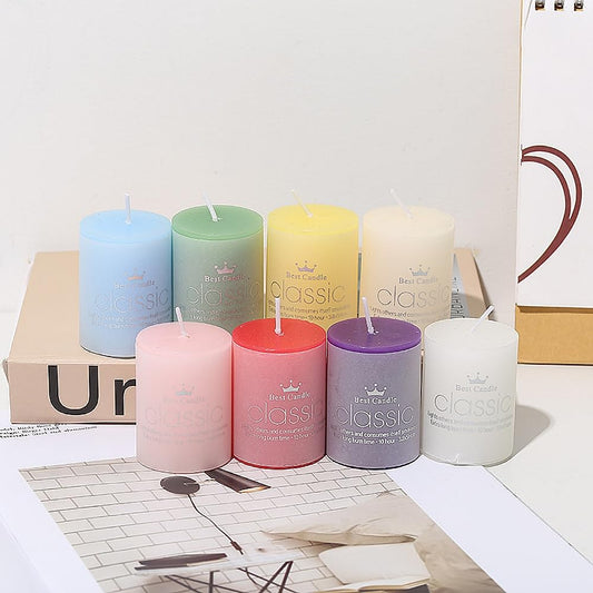 Xshelley 8 Pack 2x2Inch Hand Poured Scented Dripless Pillar Candles, Soy Candles, Non-Toxic, Smokeless, Lasting Clean Burning Candles,Used for Living Room Home Decoration(8 Colors)