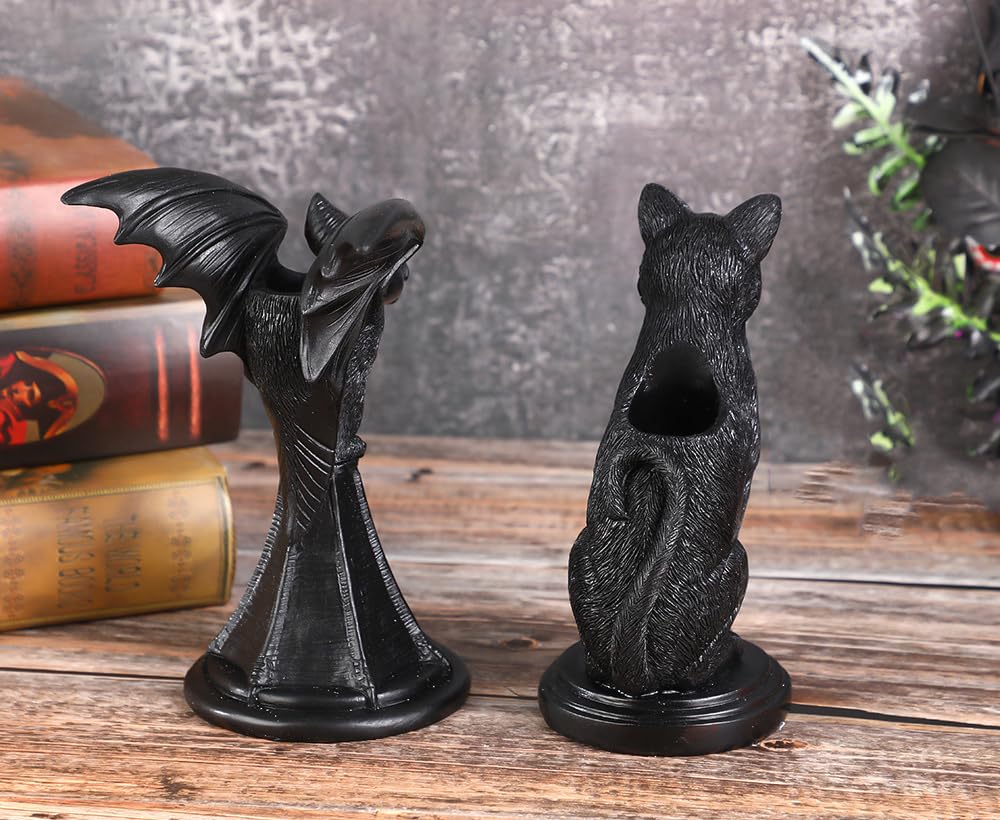 Halloween Candle Holder Decor Gothic Bat Candlestick Holder Stand Statue Figurine Home Decoration Accessory (Bat)