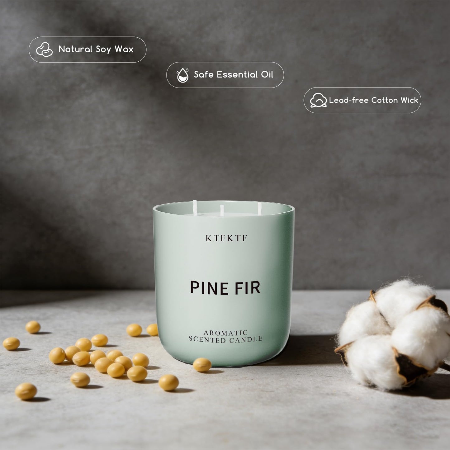 Pine Fir Scented Candle for Home - 3-Wick 14.1oz 80-Hour Long Burning, Non-Toxic Soy Wax Candles - Aromatherapy Candle for Positive & Relaxation, Crisp Woody Forest Scent for Home Decor