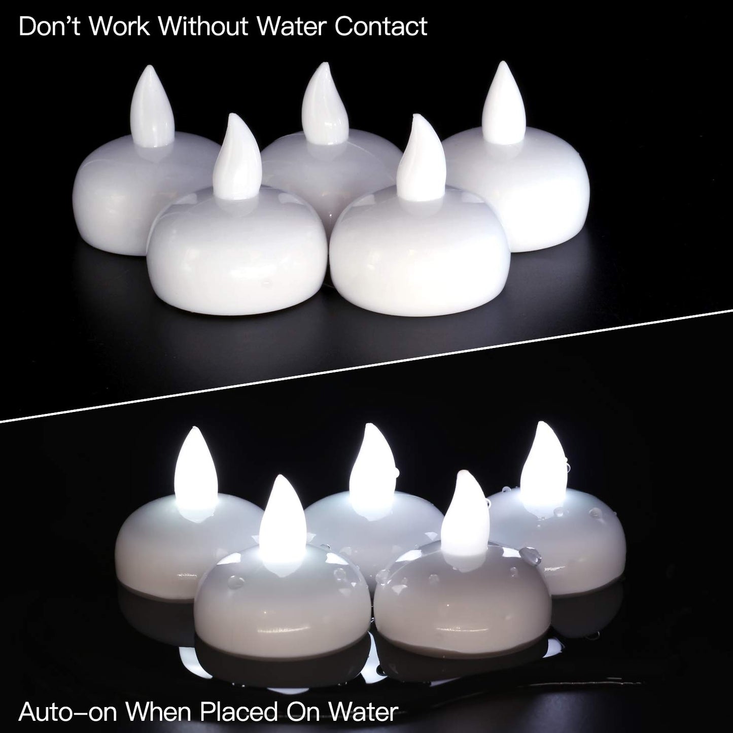 Novelty Place 12Pcs Waterproof Flameless Floating Tealights, LED Floating Candles Cool White Flickering Tea Lights - Battery Operated Candles Decoration for Wedding, Christmas, Party, Pool, Pond