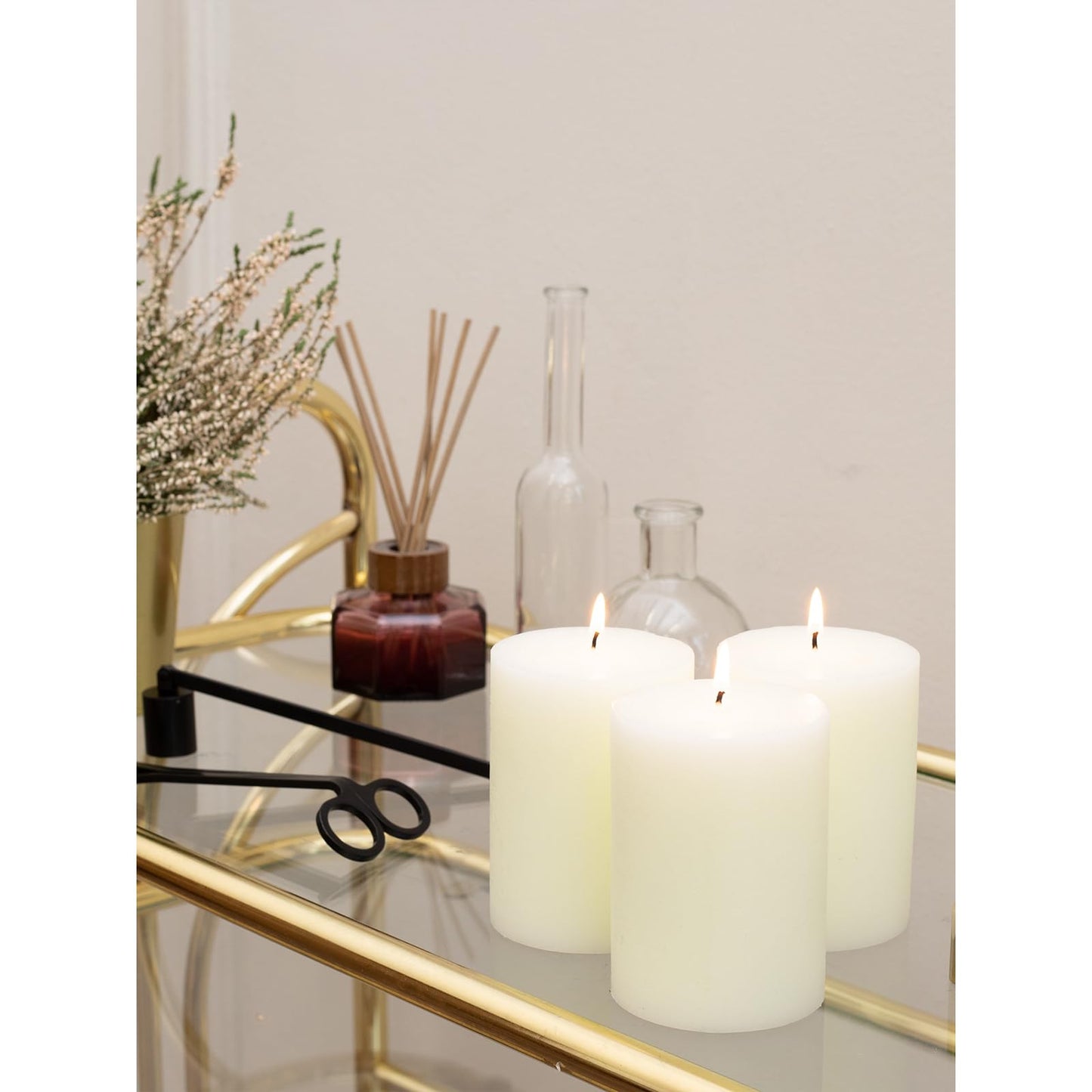 CANDWAX 3x4 inch Pillar Candles Set of 3 – Unscented Dripless Rustic Ivory Candles for Home Decor, Weddings, Table Settings