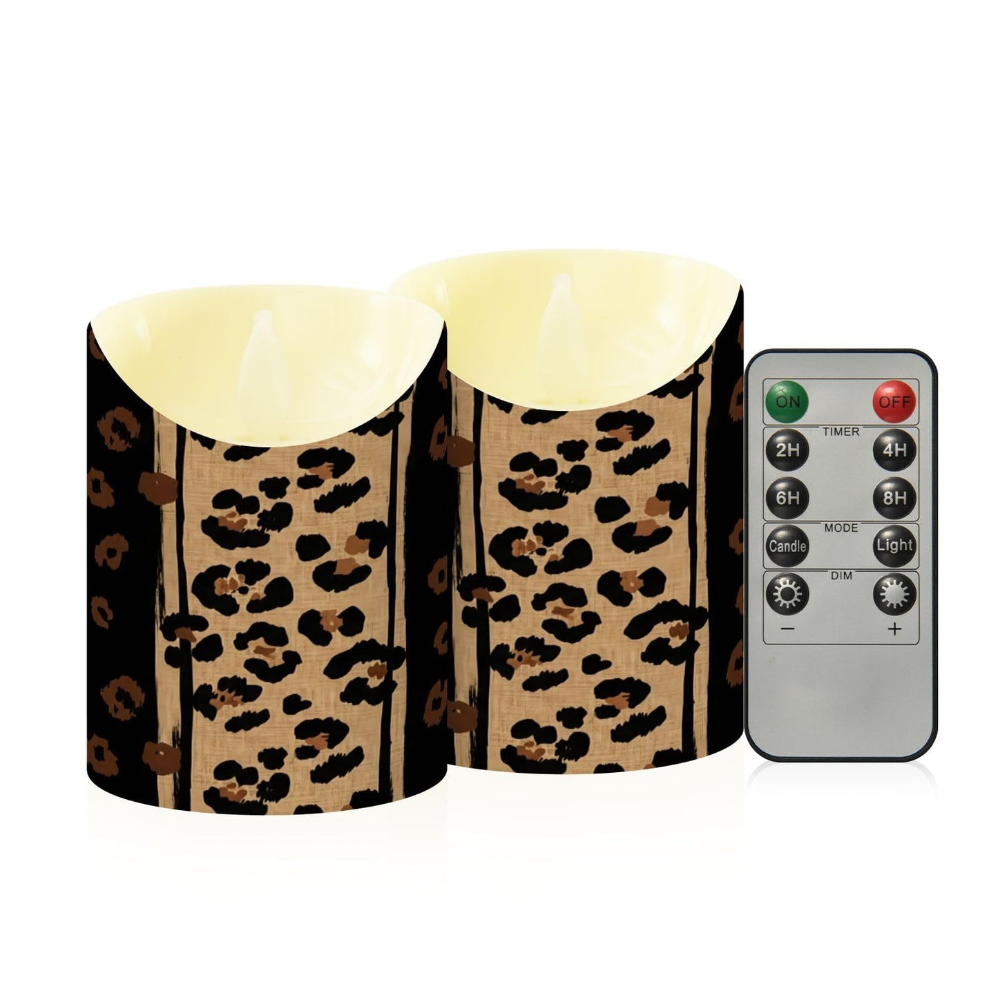 Gravopti Leopard 2 Pack Flameless LED Pillar Candles with Remote & Timer, Battery Operated, Flickering Wax Candle for Wedding, Romantic Home & Party Decor
