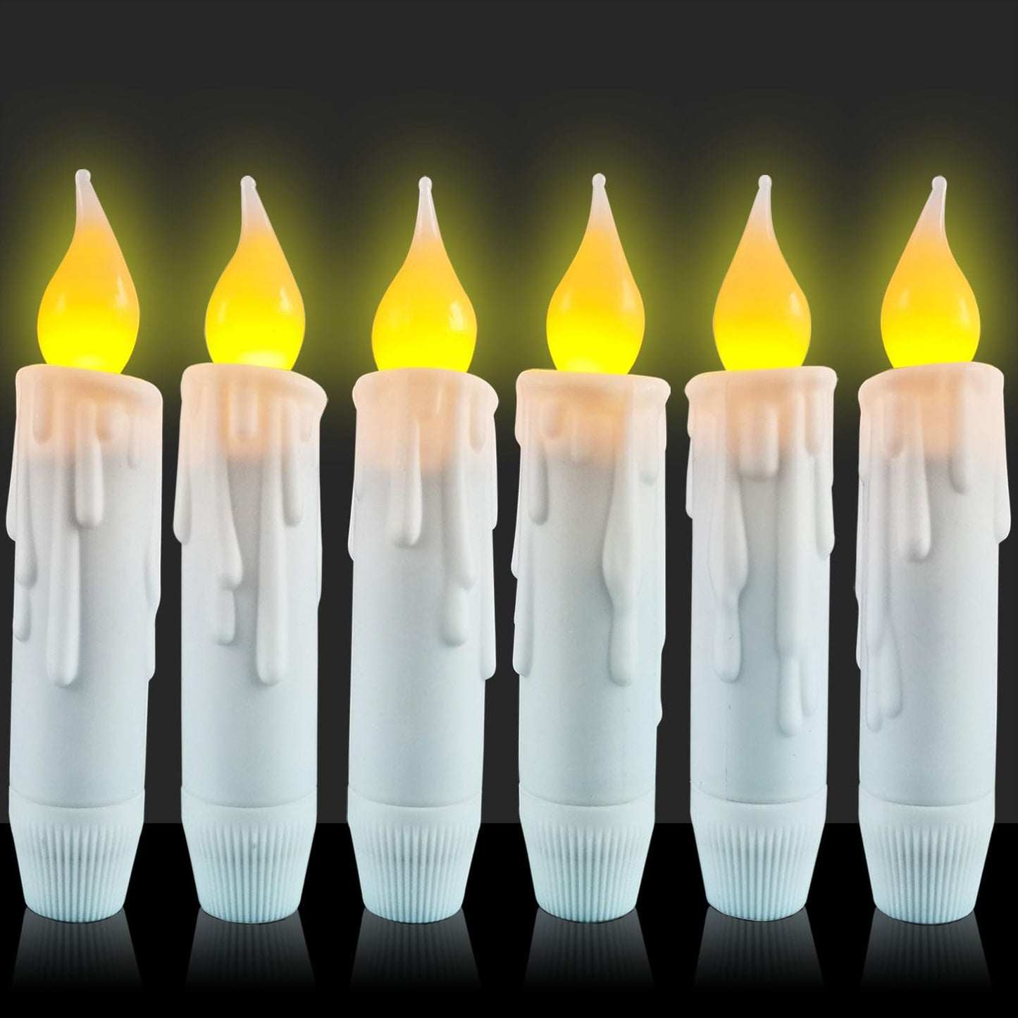 Short Taper Candles Battery Operated with Timer, White Flameless LED Flickering Candlesticks for Country Primitive Christmas Halloween Decorations 4.75 inch 6 PCS