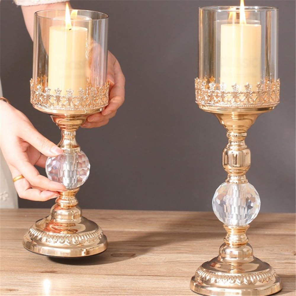 Candlestick Holders Light Luxury Gold Tall Candlestick Metal Glass Dinner Table Decoration Candle Holder Candle Holders(Small)