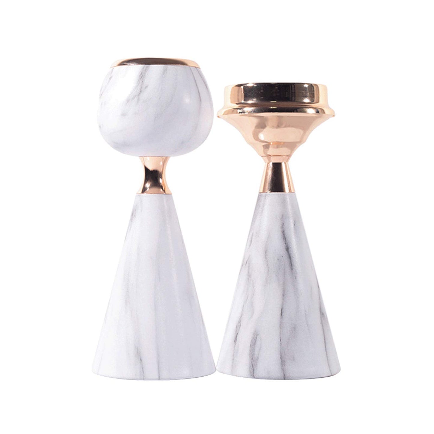 XILIN-1987 Candle Holderss Modern Wrought Iron Candle Holder Imitation Marble Metal Candlestick， Decorative Candlestick Holder for Wedding, Dinning, Party (Pack of 2) Decorative Candlestick