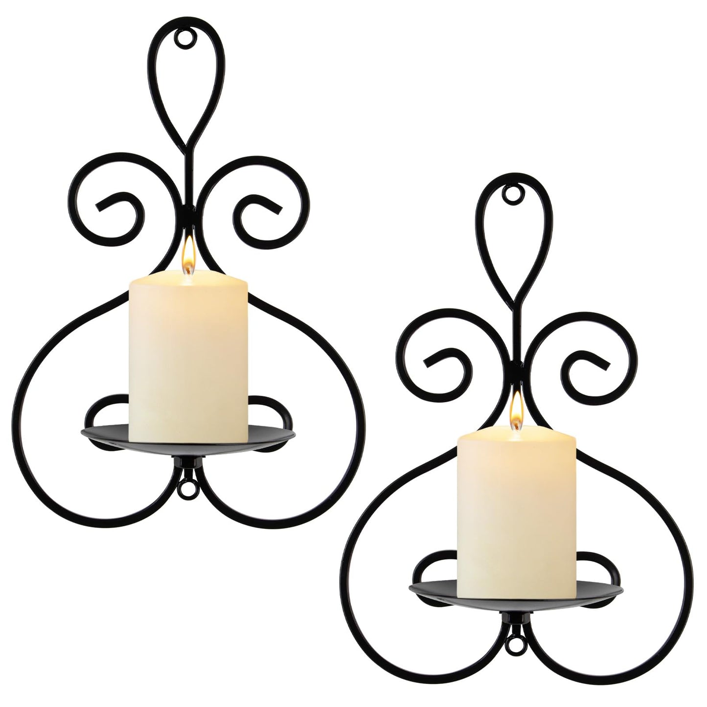 Wall Candle Sconces Set of 2, Double Scroll Pattern Candle Sconces, Metal Wall Candle Holder for Home Decor, Living Room, Dining Room, Bedroom, Black, Gifts for Men Women Mom or Dad