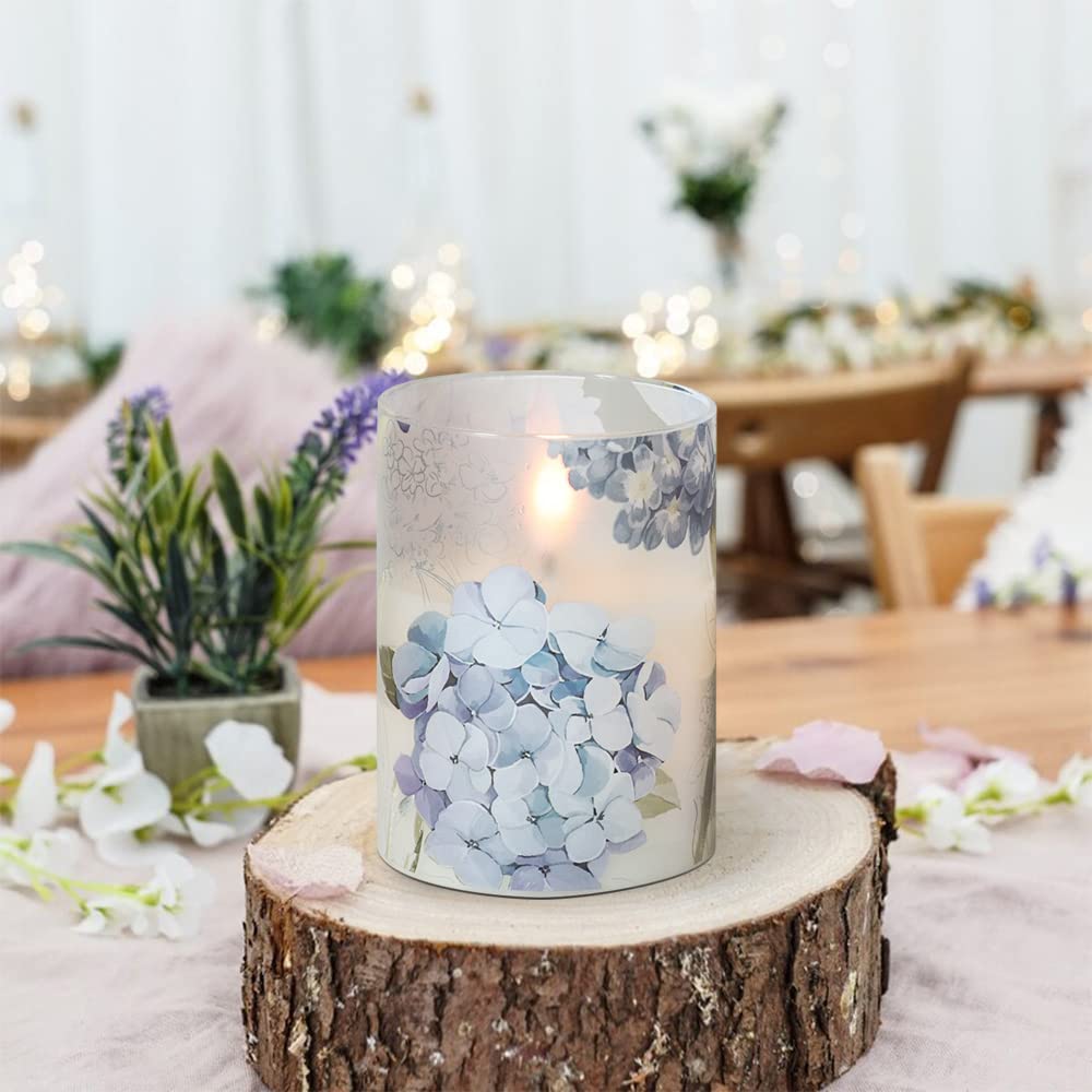 DRomance Rechargeable Hydrangea Glass Flameless Candles with Remote Timer Battery Operated LED Flickering Pillar Candles Real Wax Spring Dinner Christmas Holiday Decor D3 x H4, 5", 6"