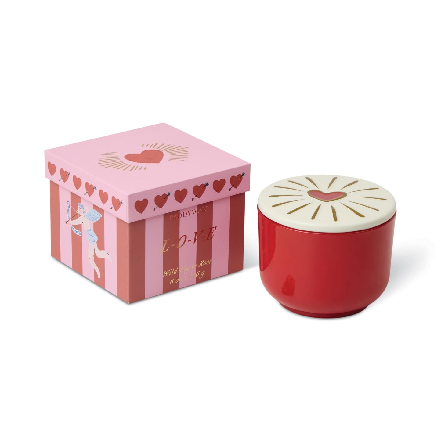 Paddywax Charmed Scented Candle in Glass Jar with Hand Painted Ceramic Lid, Soy Candle with Approx. 50 Hour Burn Time, Decorative Gift Candle for Home, 8 oz, Wild Fig & Rose