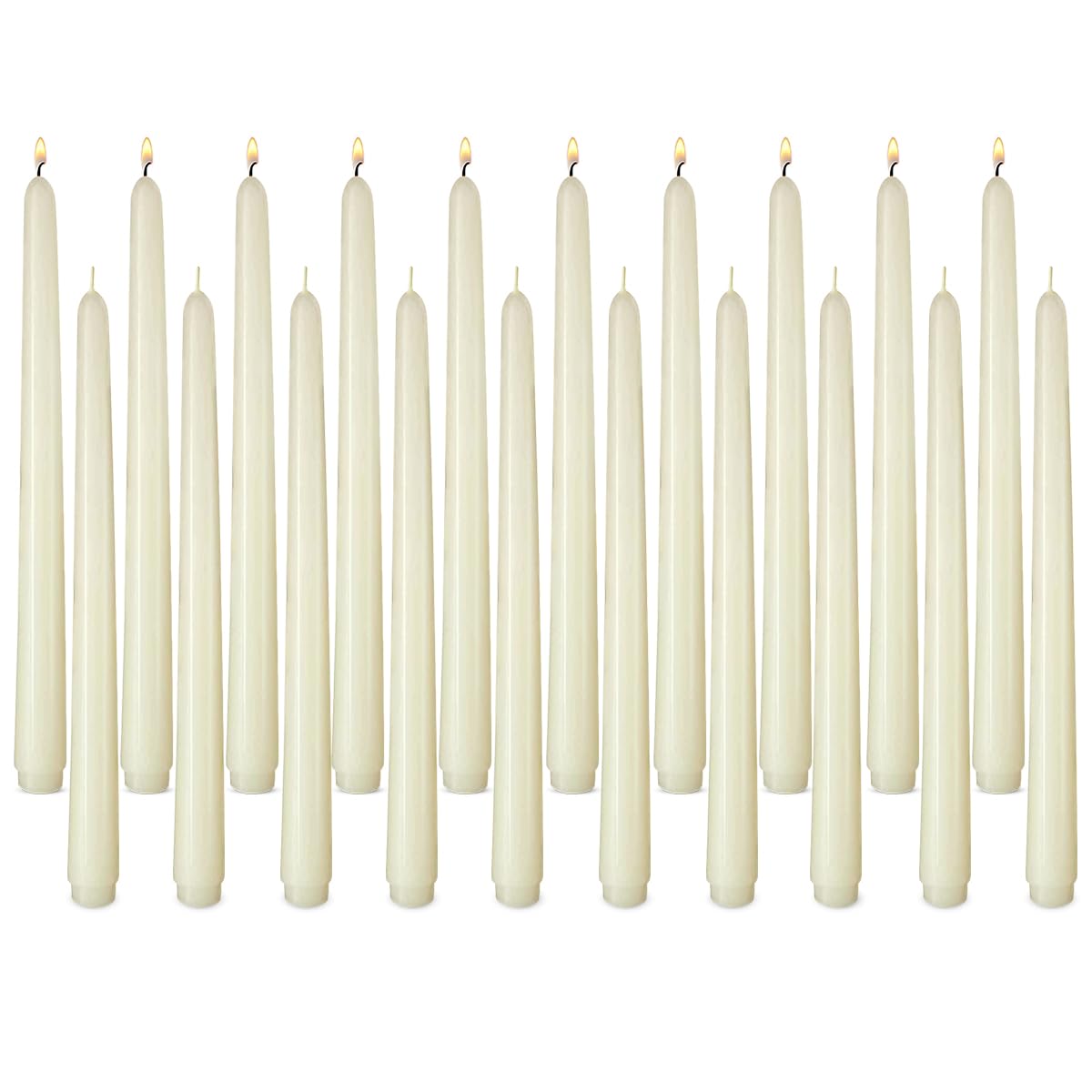 NIKY 10 inch Ivory Taper Candles for Christmas, Set of 20 Unscented Dripless Candlesticks - 8 Hours Long Burning for Home Decor, Wedding, Parties and Special Occasions