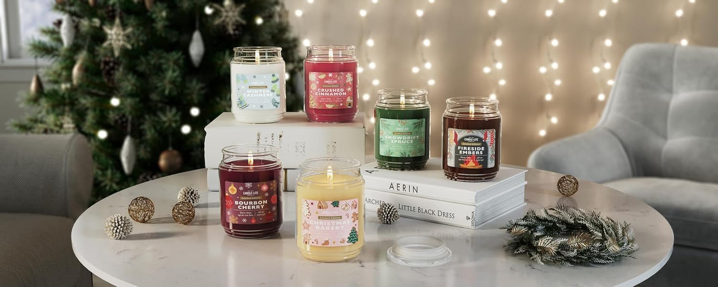 Candle-lite Holiday Scented Candles, Bourbon & Maraschino Cherry with Almond, 18 oz Single-Wick Jar, Proudly Poured in USA, Christmas Home Decor, 110 Hours of Burn Time, Holiday Gift for Men and Women