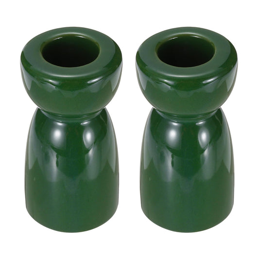 uxcell 2 Pack Candlestick Holder Bright Dark Green Ceramic Taper Candle Holder Candle Stand Holders Modern Style Decoration for Centerpiece Tabletops Anniversary