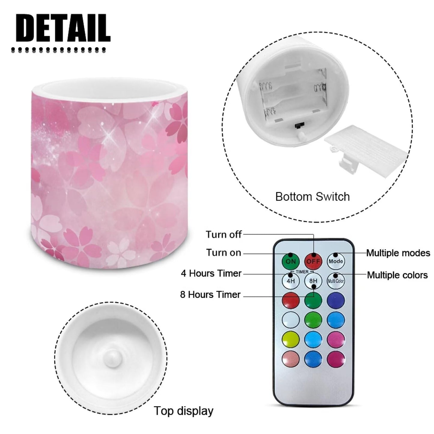 Cozeyat Pink Blossom Flameless Candles 4 Pack Battery Operated with Remote Control Timer LED Pillar Candles Waterproof for Indoor Outdoor Decor