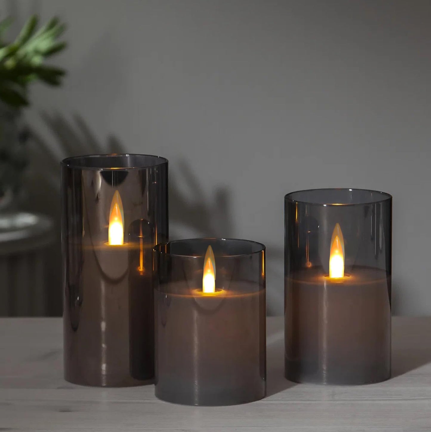 Kiexung Flameless LED Candles, New Analog 3D Wick Battery Powered Candle, Fake Candle with Remote Control & Timer for Dining Table/Cafe/Living Room/Bedroom/Wedding Center Decor (Grey)