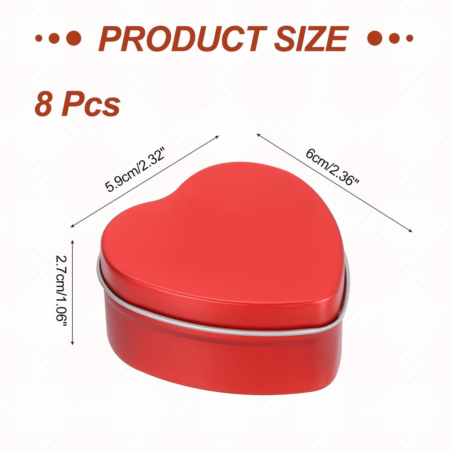 MECCANIXITY Heart Shaped Candle Tins, 2 oz Empty Metal Tin Cans Candles Containers for Candle Making Candies Gifts DIY Crafts, Red, Pack of 8