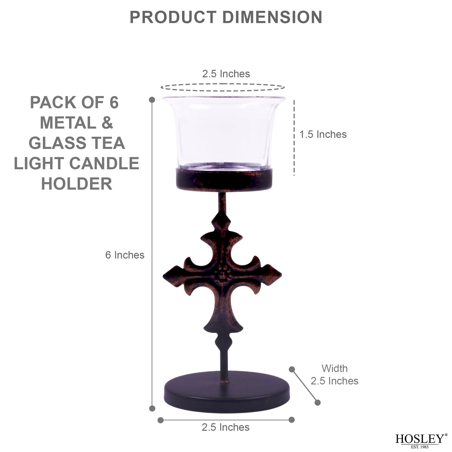 Hosley Set of 6 Black Metal & Glass Votive Candle Holders | Decorative Tea Light Holders for Home Decor, Wedding, Parties, and Dining Table Centerpieces