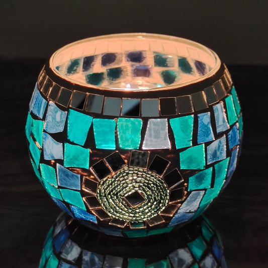Maimeili Vintage Mosaic Glass Romantic Stained Votive Scented Candle Holder Base Tealight Candles Elegant Home Table Decor(NO Candles) for Wedding Party Christmas Church