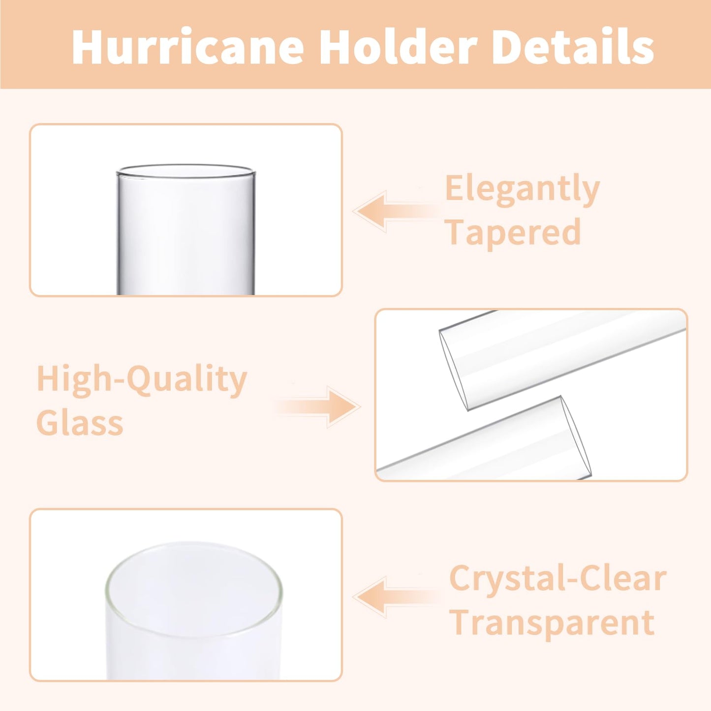 CHILL RECIPE Hurricane Glass Candle Holders-Set of 12 Tall Taper Candle Holder with 14” Tall Clear Cylinder Covers for Wedding Table Centerpiece Home Decor (Floral Base+Clear Chimney)