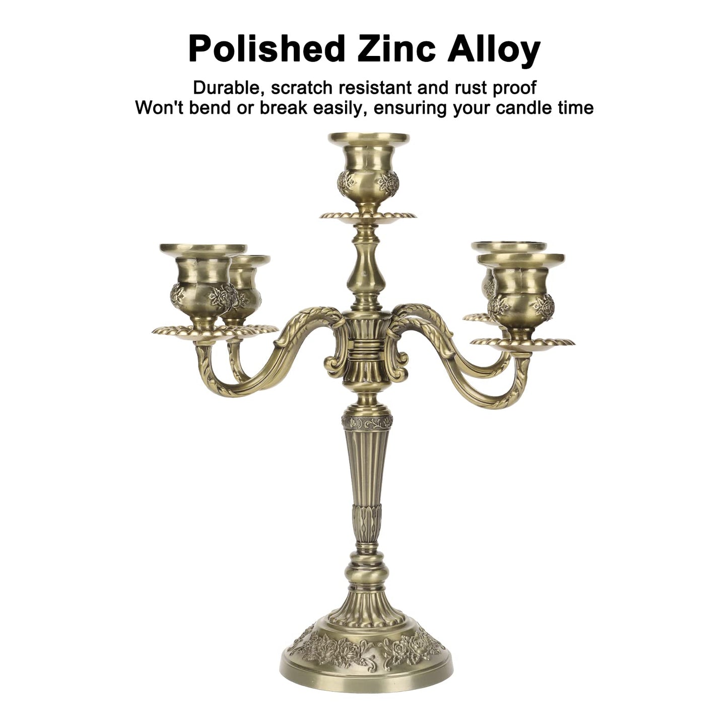 Hamwesh Vintage Candelabra, 5 Candles Capacity Extended Holder Edge Zinc Alloy 5 Arm Candelabra, Metal with Extended Edge for Romantic Dinners Parties Weddings Home Restaurants