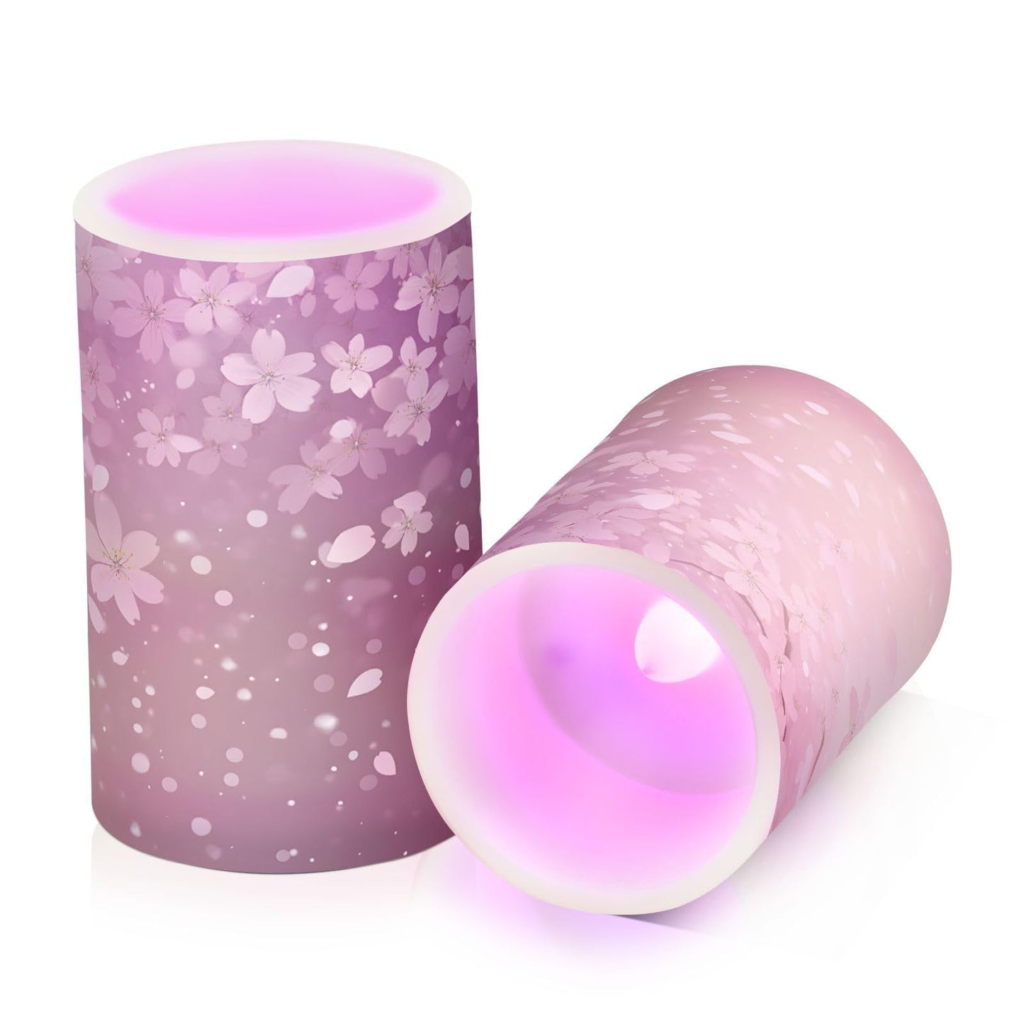 ALAZA Romantic Cherry Blossoms Flickering Flameless Candles Battery Operated with Remote Timer,Tea Light Candles LED Pillar Votive Candles Set of 2 for Outdoor Indoor Decorations