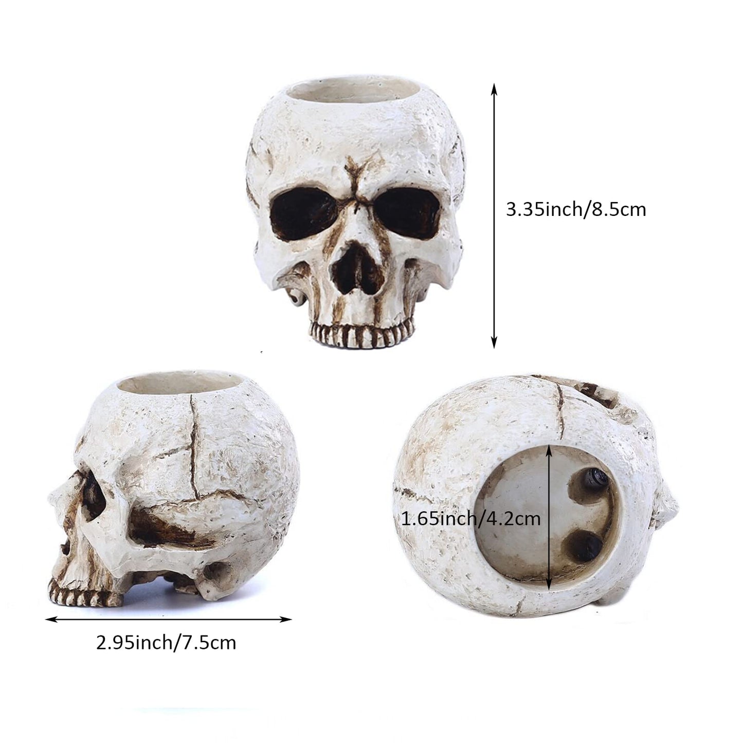 VICDUEKG Skull Candle Holder Skeleton Candlestick Holders Spooky Tealight Cup Gothic Decor Resin Candlestick Crafts for Halloween Christmas Home Party Graveyard Outdoor Bar Decoration, White, 1 Pieces