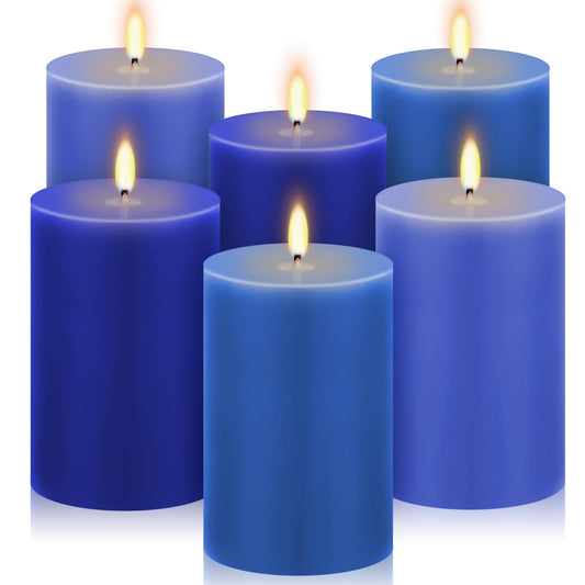 Conelist Set of 6 Gradient Navy Blue Small Pillar Candles 2 x 3 Inch Unscented Colored Votive Candles for Wedding Holiday Church Dinner Table Home Decor