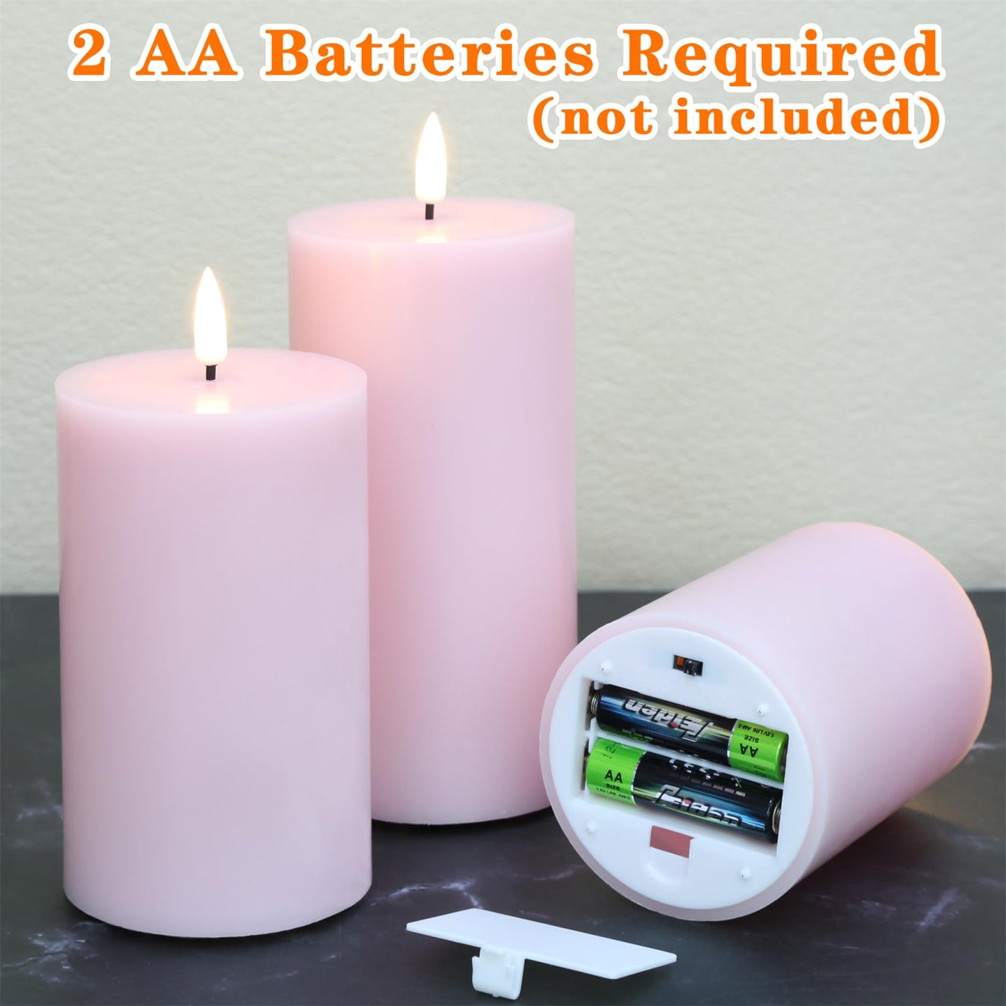 Girimax Pink Flameless Pillar Candles with Remote, LED Candles Battery Operated, Real Wax Flickering Electric Fake Candles Set of 3