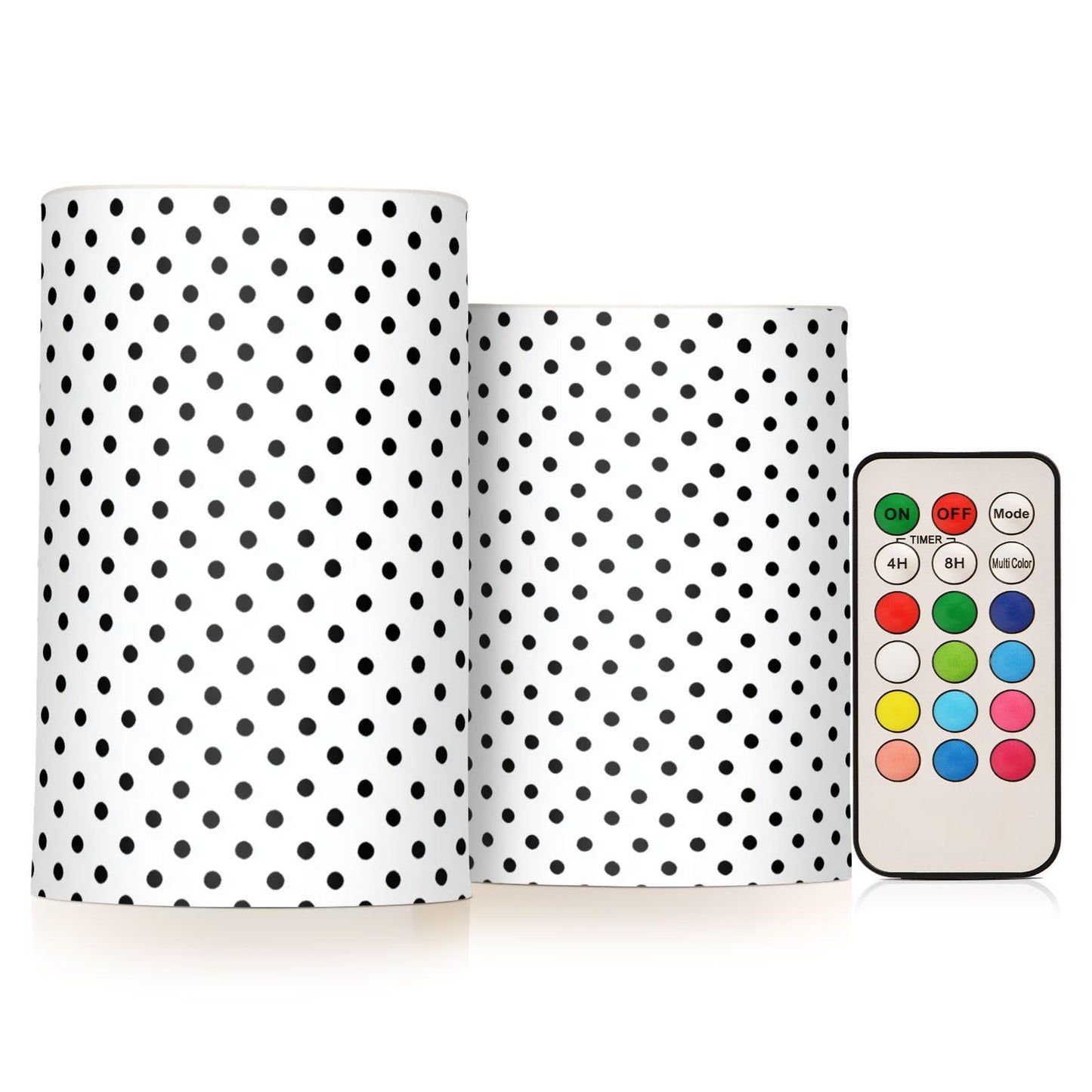 Gravopti Black White Polka Dot Flameless LED Pillar Candles Set, Battery Operated with Remote Timer, 3" x 5" & 3" x 4" Indoor Outdoor Decor (2 Pack)