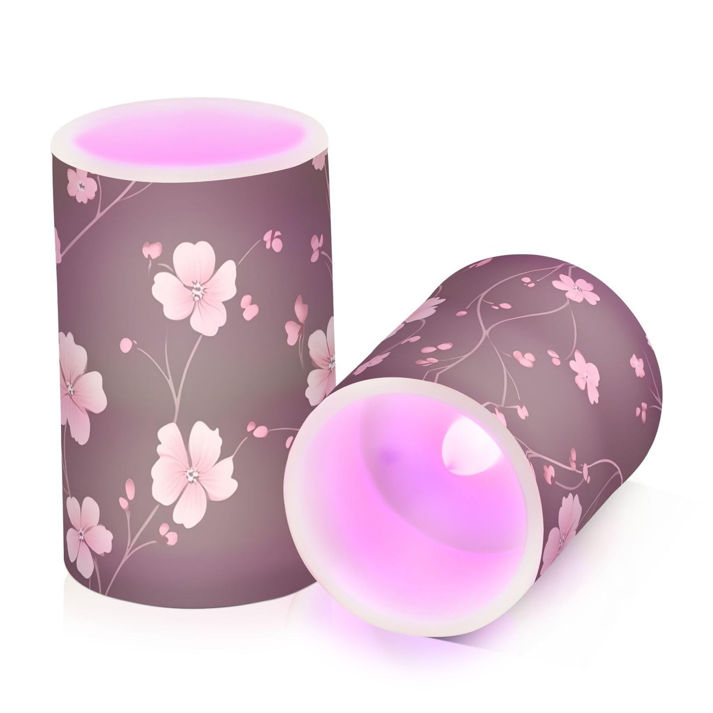 ALAZA Pink Cherry Blossom Flower Pattern Flameless Candles Flickering LED Candles with Remote Timer Battery Operated Pillar Candles Set of 2 for Dinner Holiday Decor