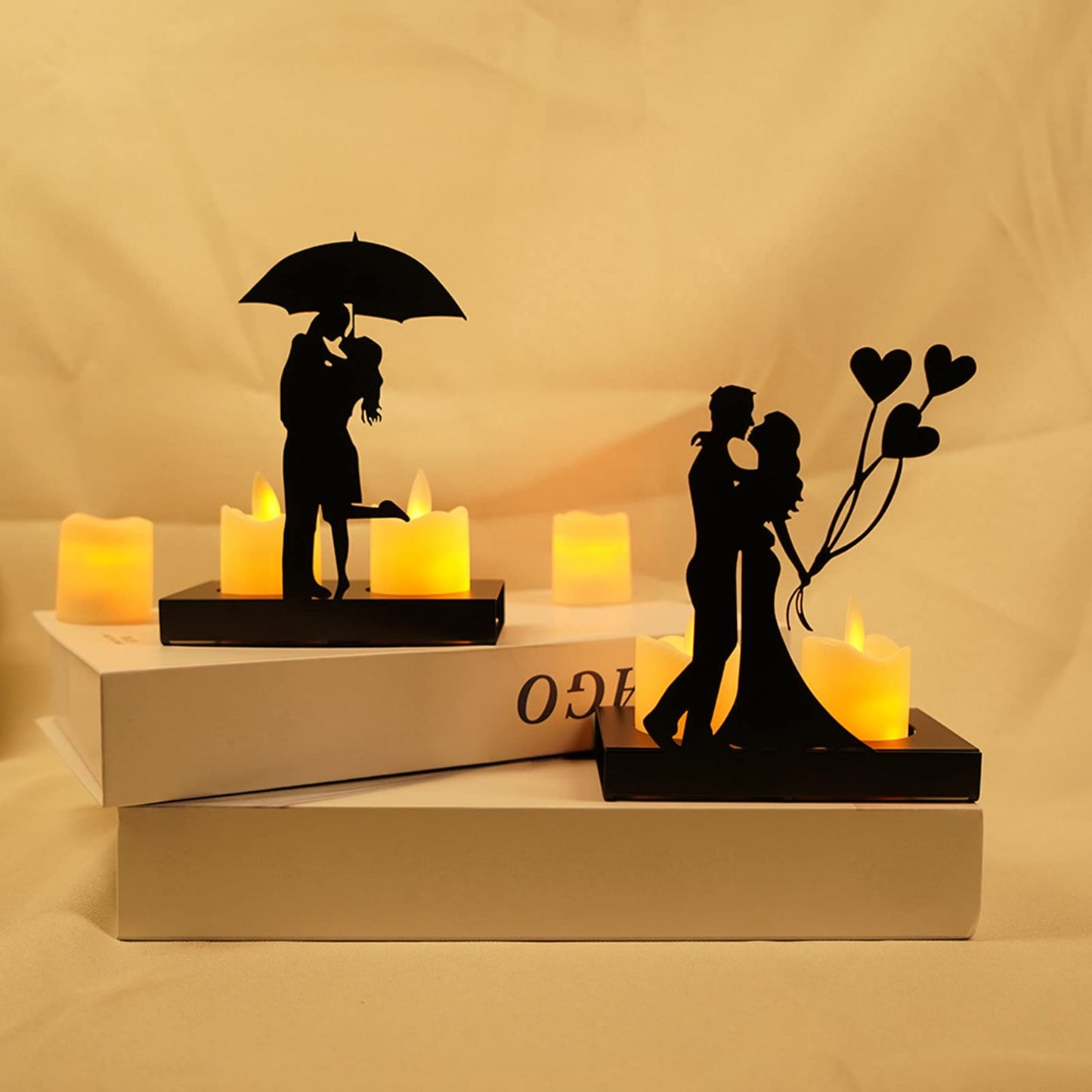 Firlar Handcrafted Iron Sculpture Candlestick Ornament, Wedding Decoration Anniversary Couples Gifts for Valentine Iron Candlestick, Romantic Couple Statue for Anniversaries, Proposal, Proposal