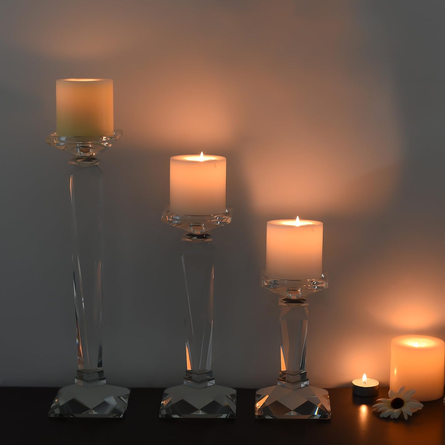 kitCom Crystal Candle Holders Set of 3, 9",10.5",11.5" Tall Crystal Candlestick Holders, Candlestick Holders Taper Candle Holders for Table Wedding Housewarming Gifts Decor