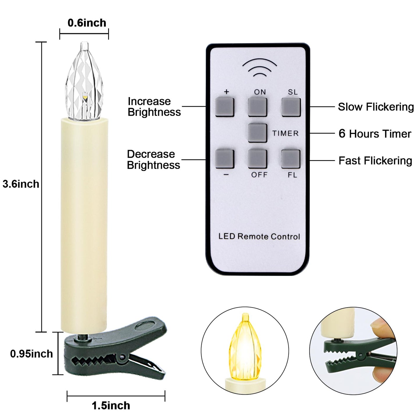 TECHLONG 30 PCS Flickering Christmas Tree Candle Lights, Clip on Candles for Christmas Tree Battery Operated with Remote Timer, Flameless LED Window Candles for Home Christmas Party Decoration