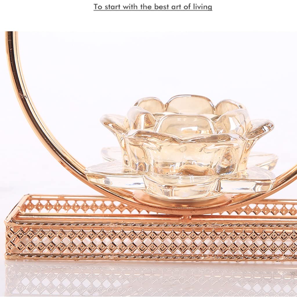WAOCEO Candlestick Holders New Chinese Candle Holder Creative Crystal Glass Metal Candle Holder Ornament Home Restaurant Desktop Candlelight Dinner Candle Holders(Size:A)