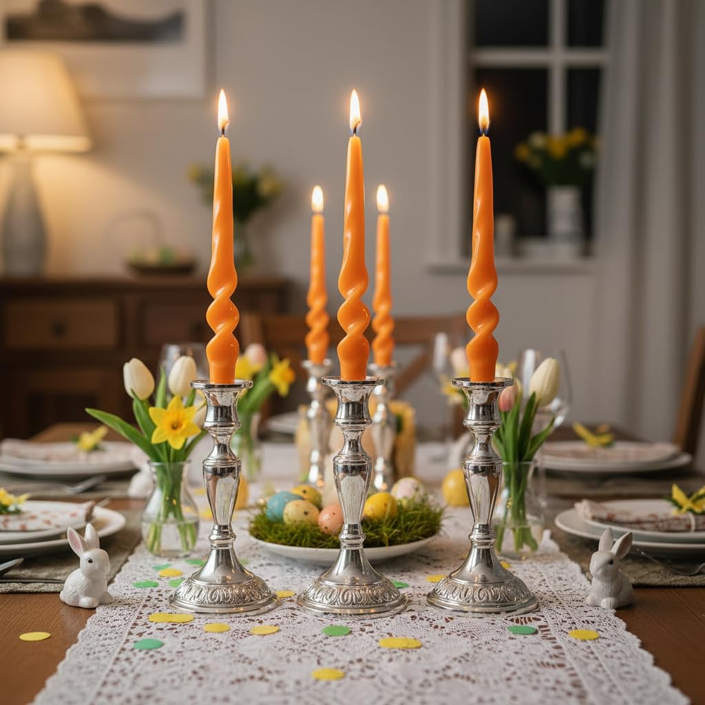 Orange Candlesticks Spiral Taper Candles, 10 Inch Dripless Unscented Twisted Dinner Candles Decorative Candle for Easter Table Mother’s Day Wedding Centerpieces Home Party Decor,4 Pack