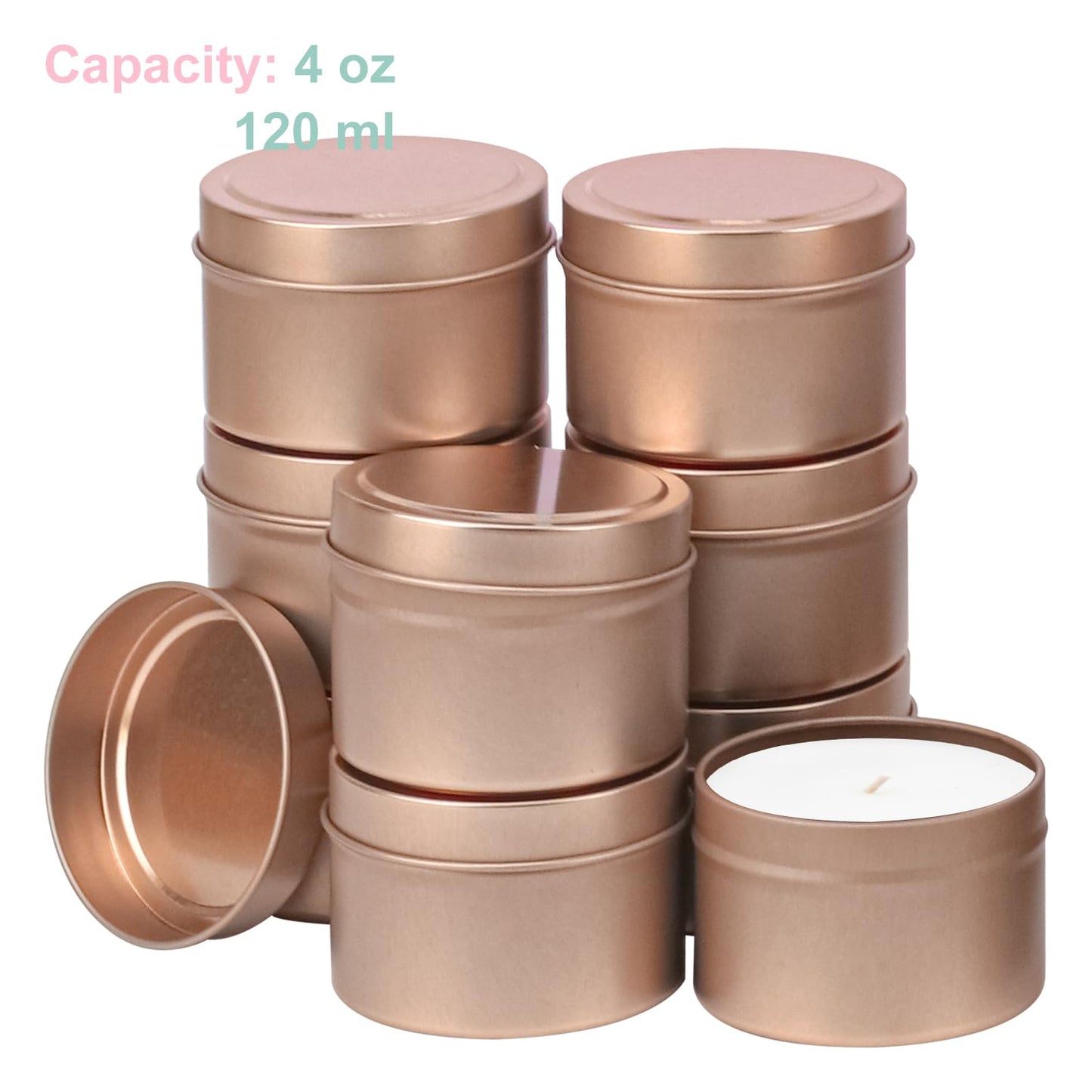 IHDYPPEW 48 Pack 4 oz Rose Gold Tins with Lids, Candle Containers, Empty Candle Jars Bulk, Candle Jars for Making Candles, Candle Supplies for Party Favors, Spices, Jewelry, Cosmetics