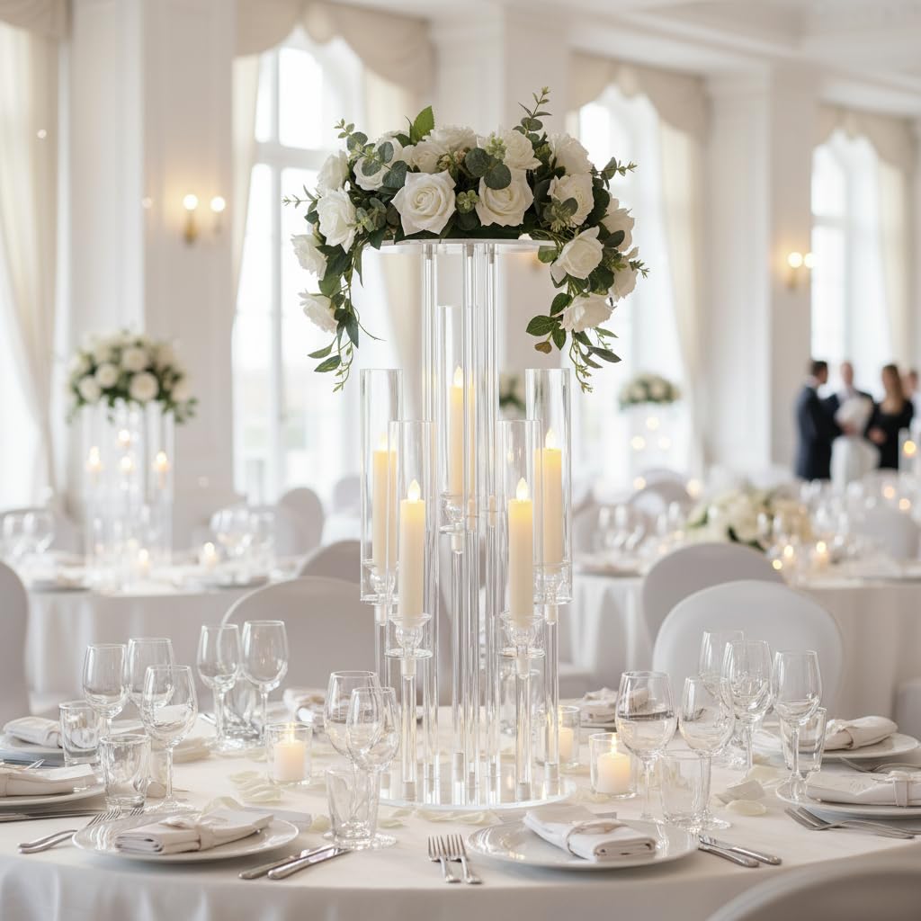 Fullvaseer 2PCS 5 Arm Candelabra,Clear Centerpiece for Table,Acrylic Centerpiece Stand for Wedding Reception,Acrylic Candle Holder for Event Celebration Wedding Birthday Home Christmas