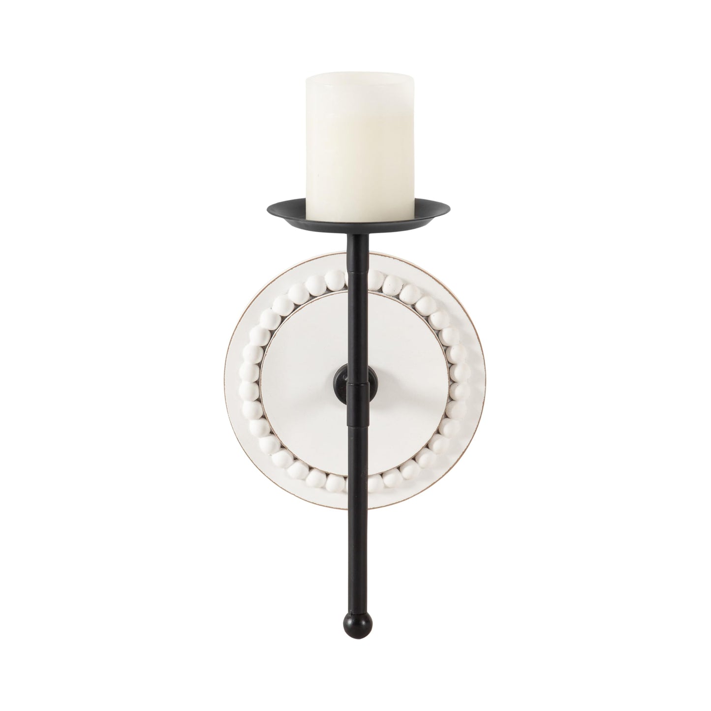 Kate and Laurel Letta Traditional Beaded Wall Sconce; 8 x 6 x 12; White and Black; Two-Tone Modern Coastal Wood and Metal Candle Holder for Flameless Candles