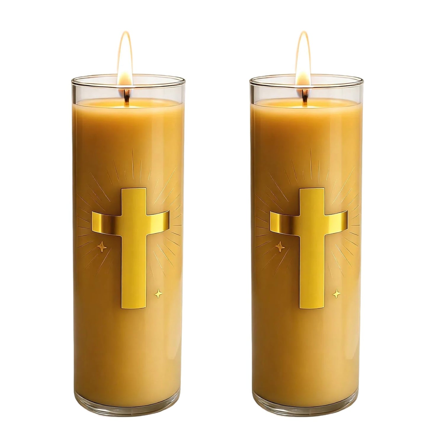 CysEdge Pure Beeswax Prayer Candles – 2 Glass Jars, 80 Hours Each, Unscented Pillar Candle Suitable for Churches, Memorials, Religious Vigils, Christian Gifts