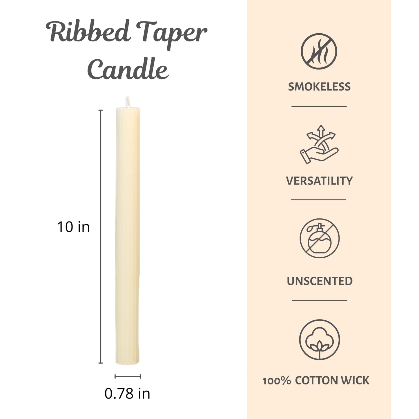 Ribbed Taper Candles 10 Inch 12 Pack Ivory – CW Studio Fluted Candlesticks, Unscented 11 Hour Dripless Smokeless Burn – Elegant Dinner Centerpiece for Weddings, Home Decor & Holiday Tables