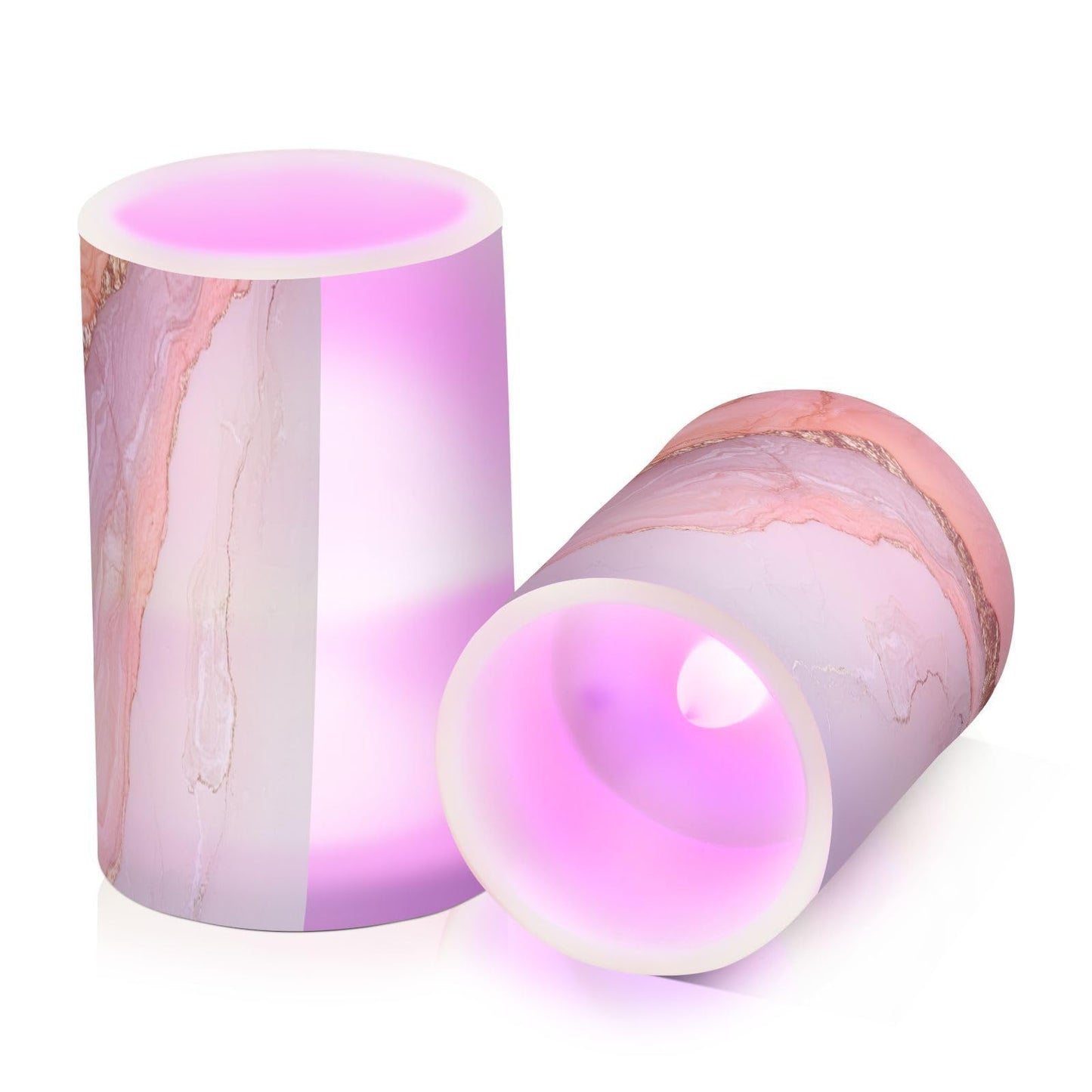 Zathe Flameless Pillar Candle Batteries Flameless Candles Set for Dining Room Table Marble Blush White
