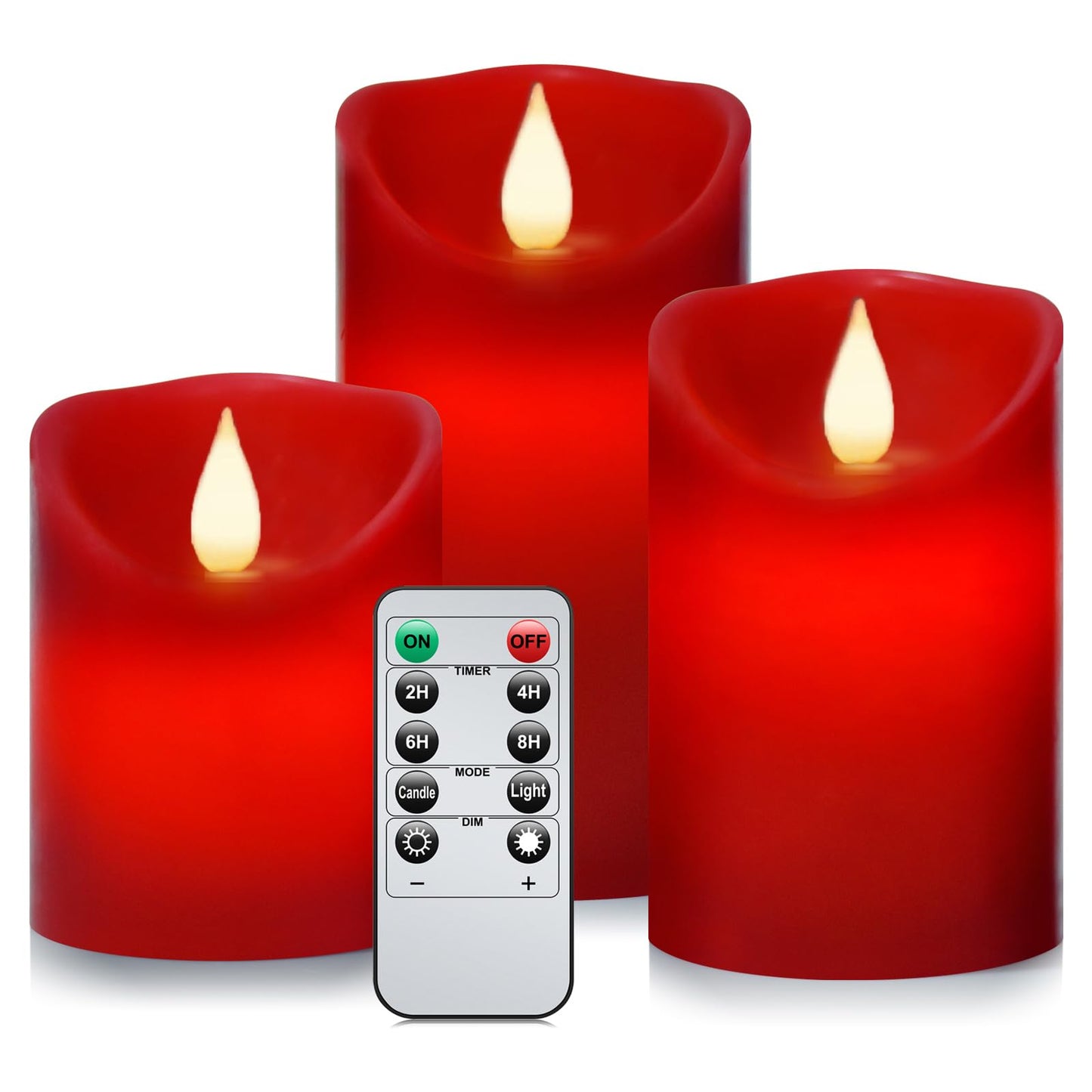 Roomsily Flameless Battery Operated Flickering Candles:3PACK Red Real Wax Pillar Candle,Electric LED Candle with 10-Key Remote Control and 24 Hours Timer for Home Decoration Holiday Party