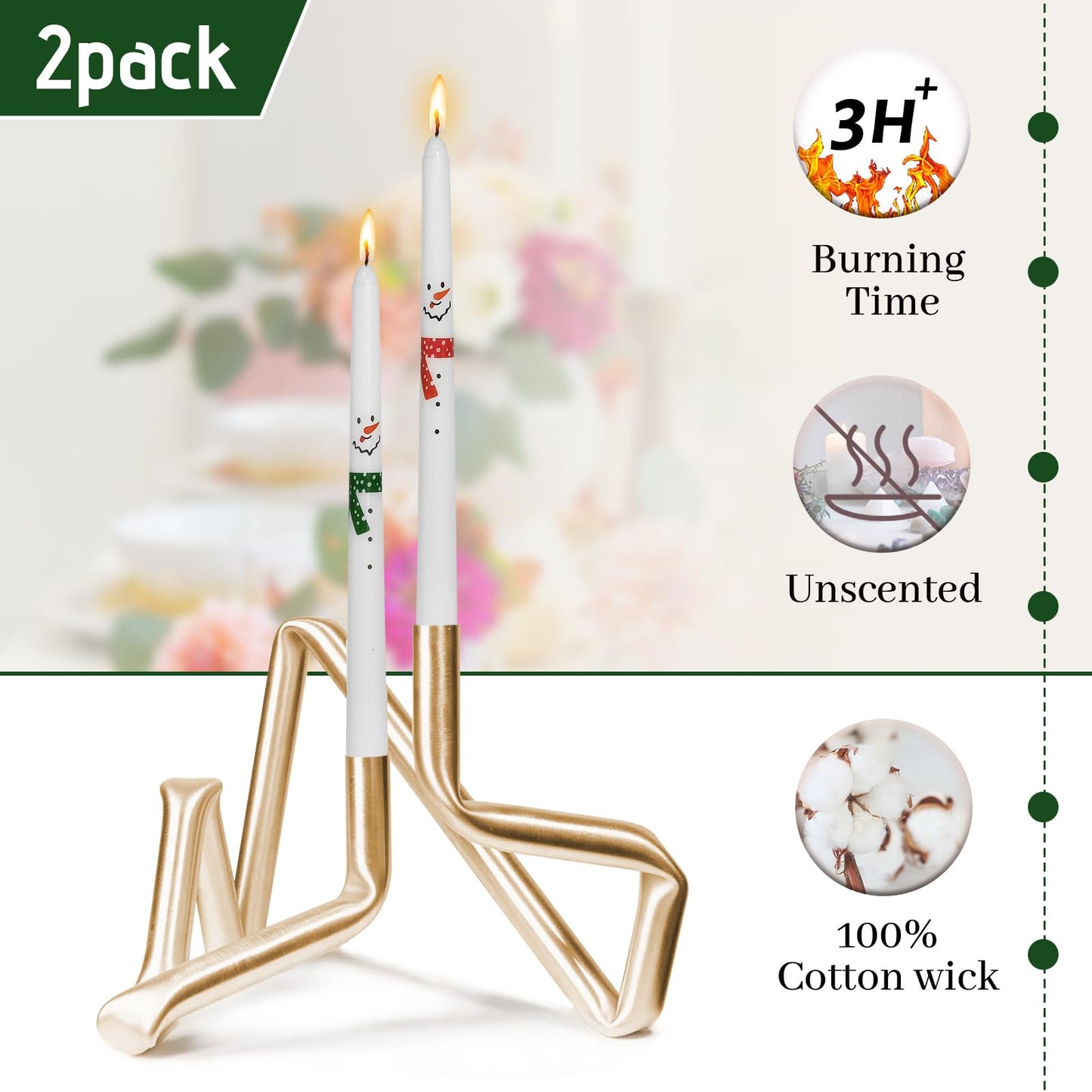Baleagcdl Print Taper Candle Snowman Decorative Unscented Candlesticks Handmade 10 Inch Drip Long Tapered Candles for Christmas Home Holiday Decor Gifts - Set of 2