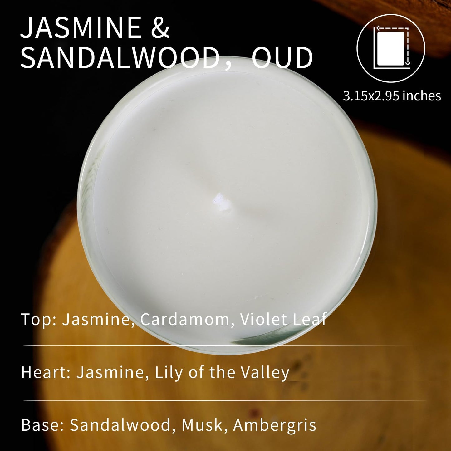 Rozzanguo Luxury Marble Jar Scented Candle | Women Men | Non Toxic 100% Natural Coconut & Soy Wax Blend Cotton Wick | Hand Poured Highly Scented Long Lasting (Jasmine & Sandalwood, Oud, 7 Ounces)
