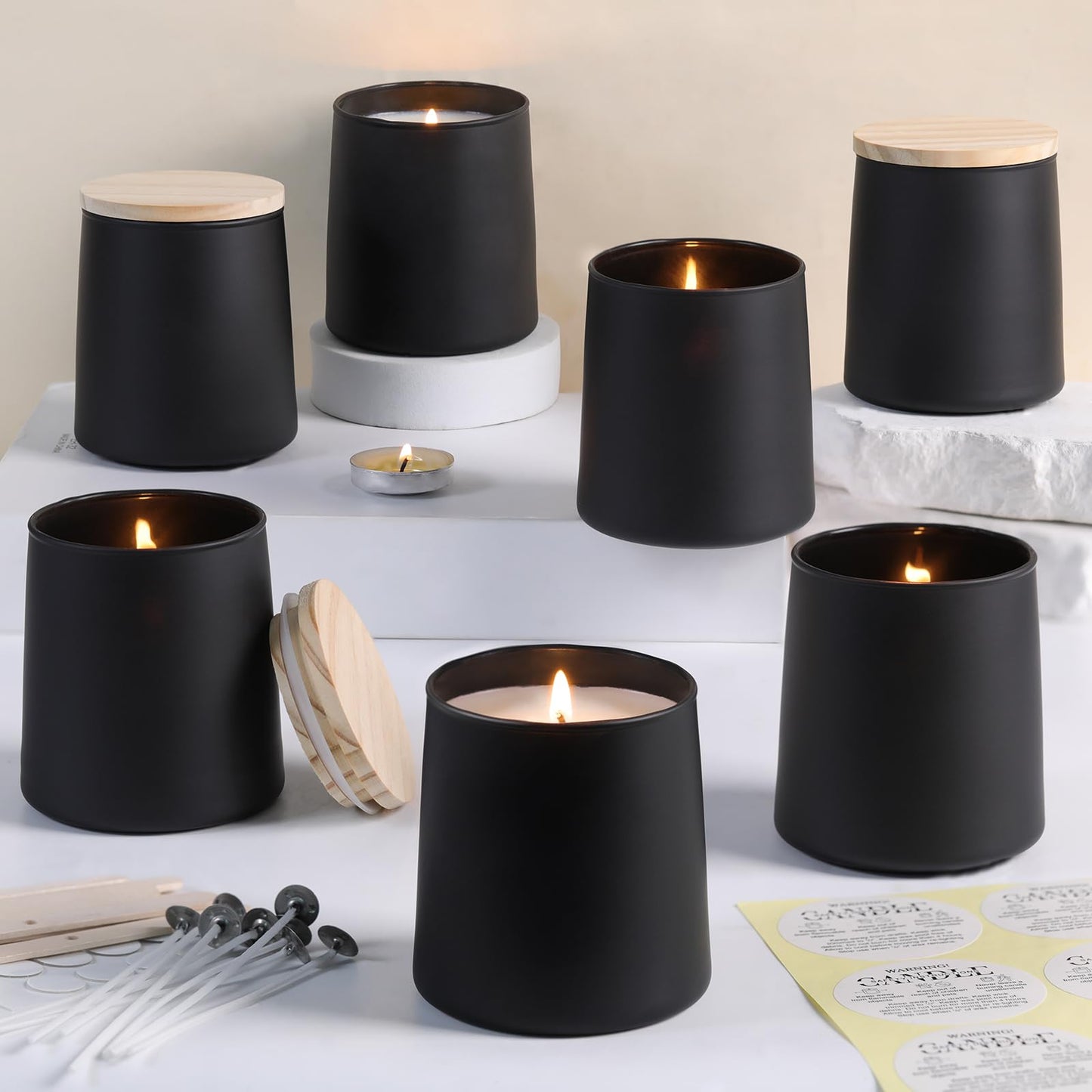 DARJEN 12 Pack Matte Black Candle Jars for Making Candles- 9 OZ Empty Glass Candle Making Jars with Making Kits, Candle Making Supplies Candle Containers for Home DIY & GIFS