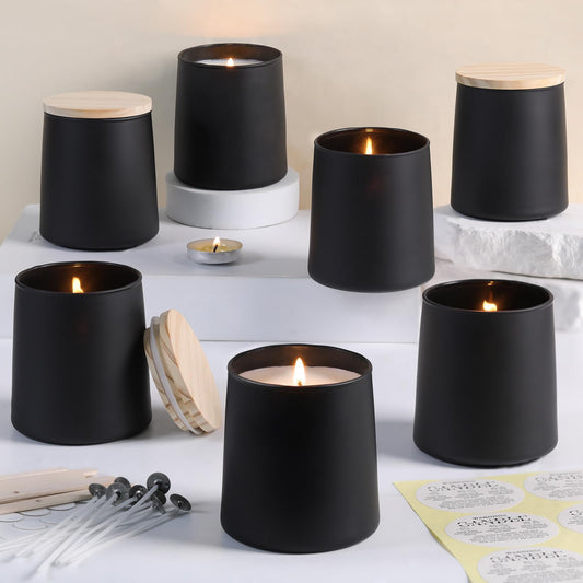 DARJEN 12 Pack Matte Black Candle Jars for Making Candles- 9 OZ Empty Glass Candle Making Jars with Making Kits, Candle Making Supplies Candle Containers for Home DIY & GIFS