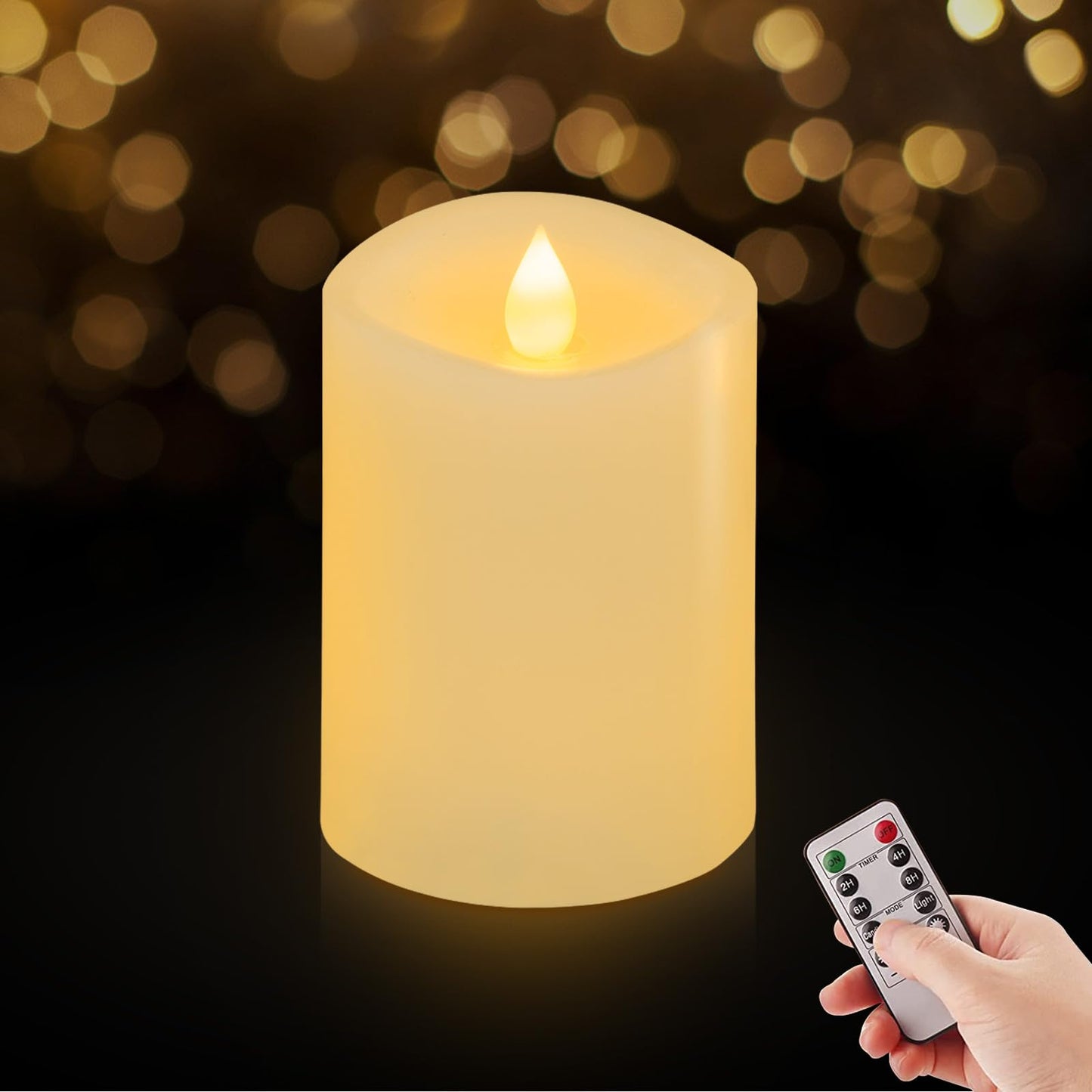 ASLDOIWEH 3x4 Flameless Candles Set of 1, 2AA Battery Life 600 Hours Battery Candles Flickering with Timer, 4 inch Flameless Candles with Remote for Indoor/Outdoor, White