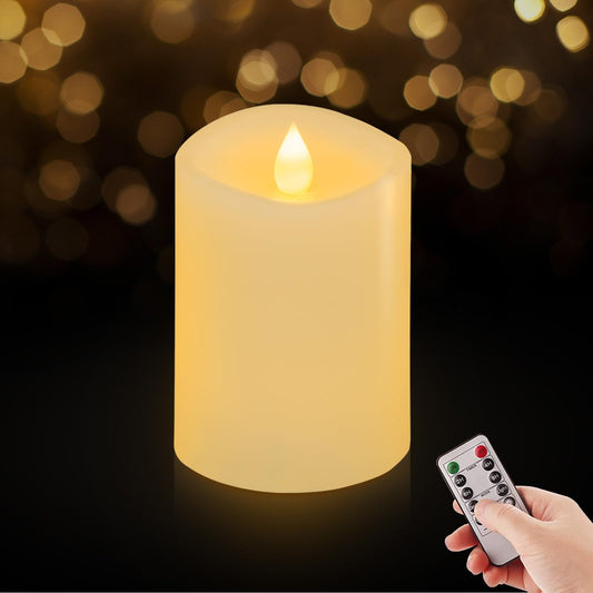 ASLDOIWEH 3x4 Flameless Candles Set of 1, 2AA Battery Life 600 Hours Battery Candles Flickering with Timer, 4 inch Flameless Candles with Remote for Indoor/Outdoor, White