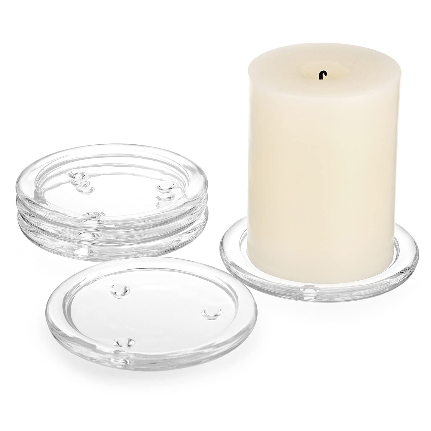 OwnMy 5PCS Clear Glass Candle Plates 3 Inch Pillar Candle Holders, Glass Coasters Small Round Candle Base & Plates and Trays for Dining Wedding Table Centerpieces
