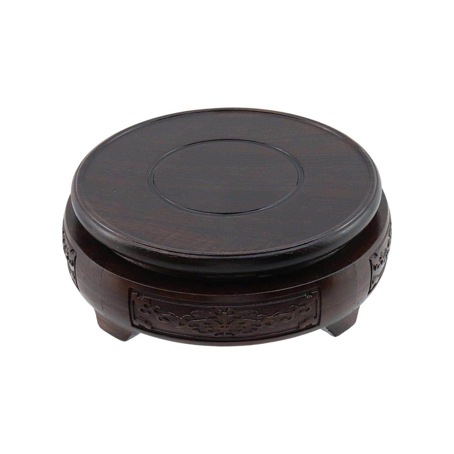 Mewutal Wooden Display Stand Base 4" x 4" Wood Carved Craft Pedestal Traditional Wooden Base Oriental Antique Display Riser Round Pedestal Stands for Vase Crystal Ball Teapot Stone Flower Pot